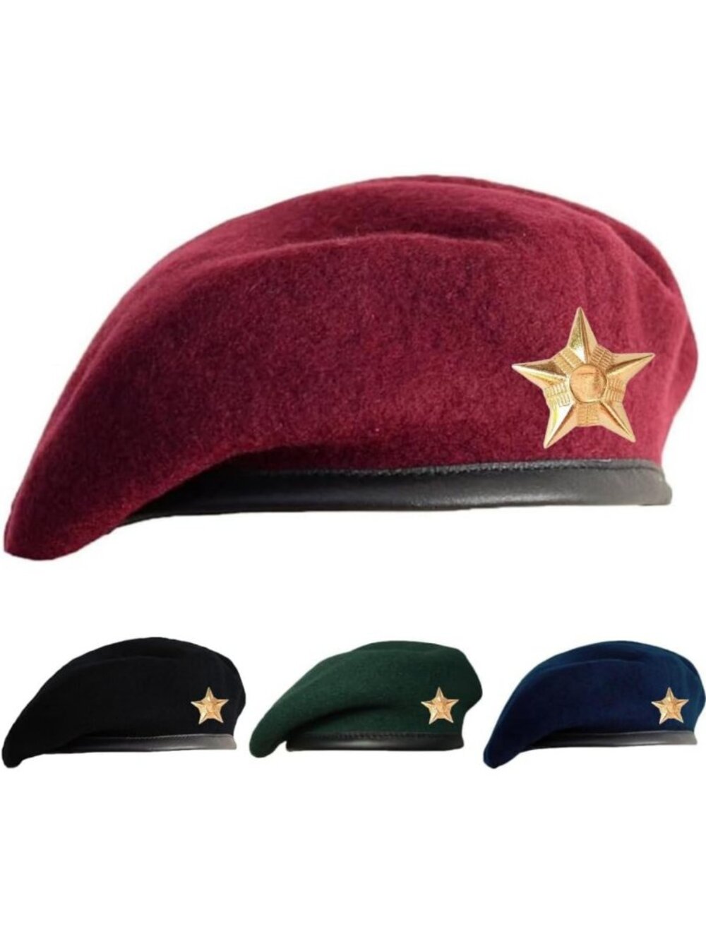 Vintage Army Style Cap with Metal Star Badge - Unisex Wool Beret Hat